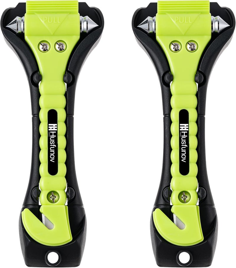 Husfunov Car Safety Hammer Set of 2, Auto Car Escape Tool, Car Window Glass Hammer Breaker and Seat Belt Cutter Escape 2-in-1 Tool, for Family Rescue and Auto Traffic Accident Emergency Escape - Image 1
